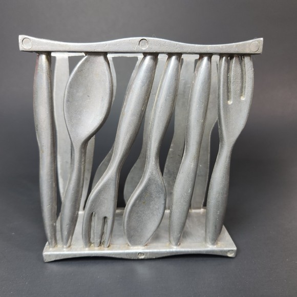 Vintage Napkin Holder Cast Aluminum Knife Fork Spoon Theme Retro Kitchen Decor - Picture 1 of 9